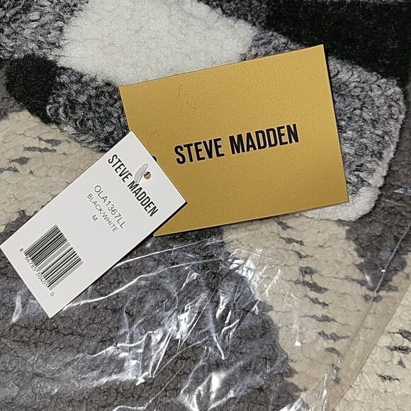 New Steve Madden Black & White Buffalo Plaid Fleece Zip-Up Women's Jacket - Picture 7 of 12